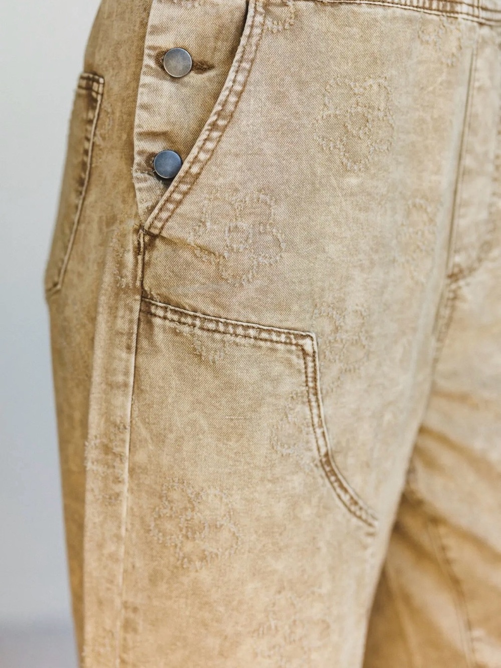 Easel Embroidered Floral Denim Overalls - Picture 3 of 8
